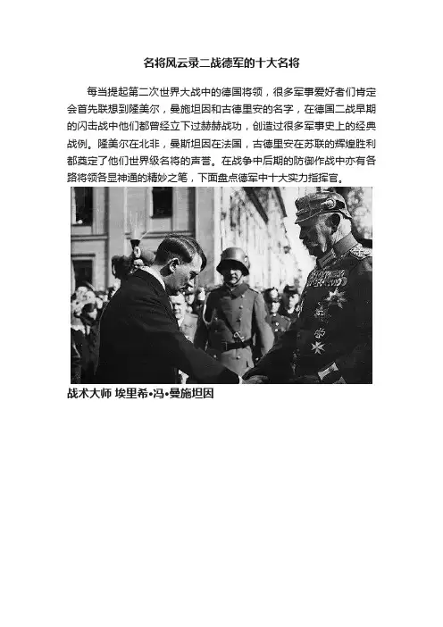 名将风云录二战德军的十大名将