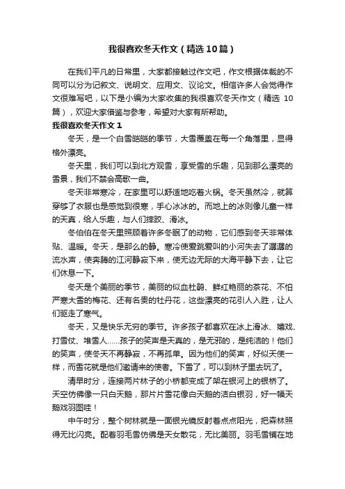 我很喜欢冬天作文（精选10篇）