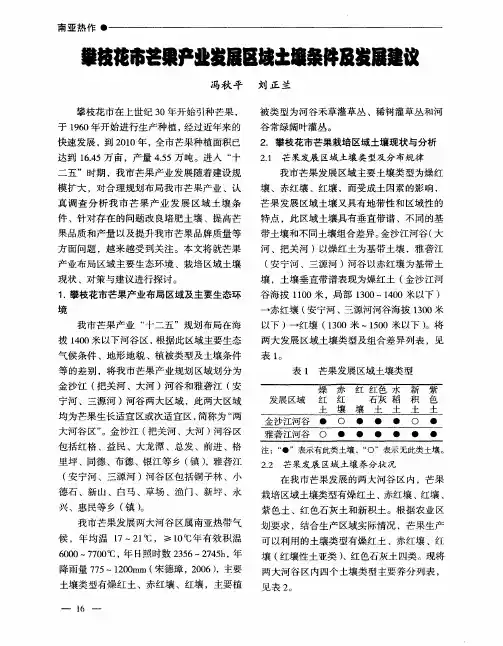 攀枝花市芒果产业发展区域土壤条件及发展建议