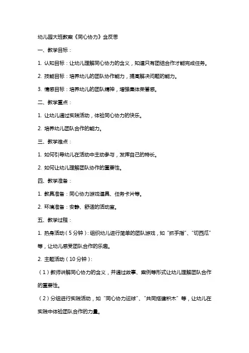 幼儿园大班教案《同心协力》含反思