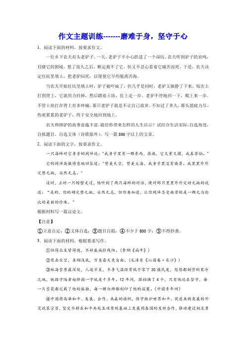 高考作文主题训练：磨难于身,坚守于心