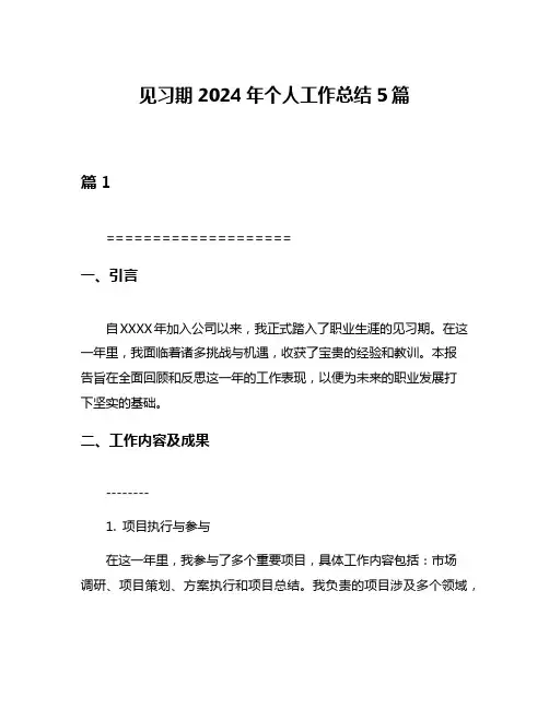 见习期2024年个人工作总结5篇