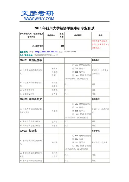 2015年四川大学经济学院考研专业目录_四川大学研究生院