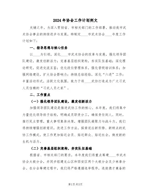 2024年协会工作计划例文（二篇）