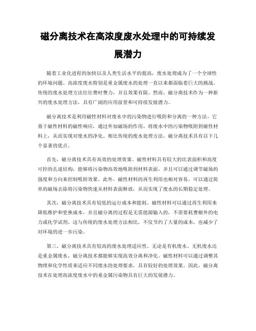 磁分离技术在高浓度废水处理中的可持续发展潜力