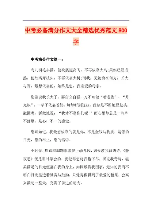中考必备满分作文大全精选优秀范文800字