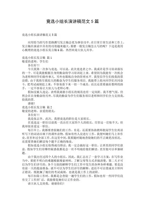 竟选小组长演讲稿范文5篇