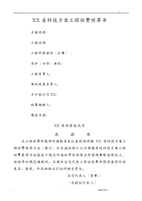 项目经费预算书全文模版