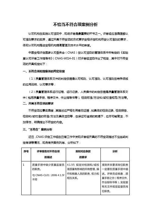 不恰当不符合项案例分析