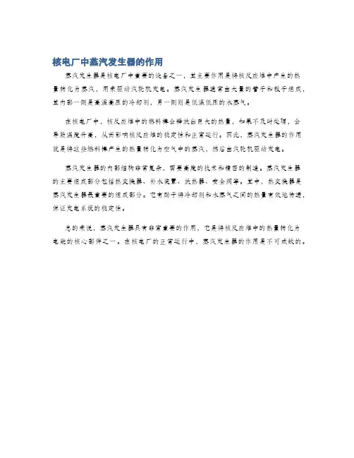 核电厂中蒸汽发生器的作用