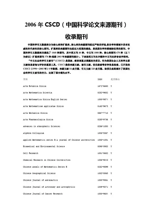 2006年CSCD、CSSCI收录期刊
