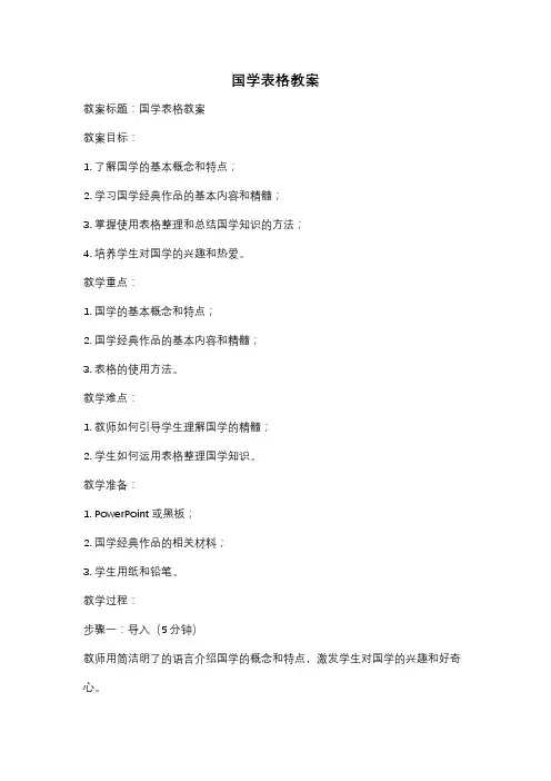 国学表格教案
