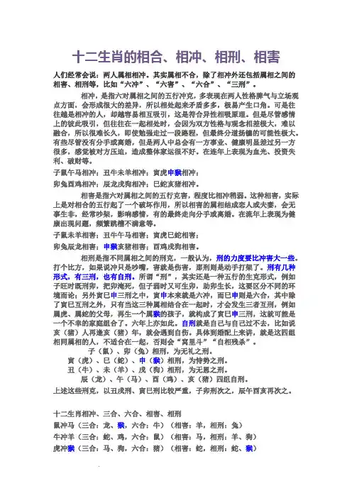 十二生肖的相合、相冲、相刑、相害