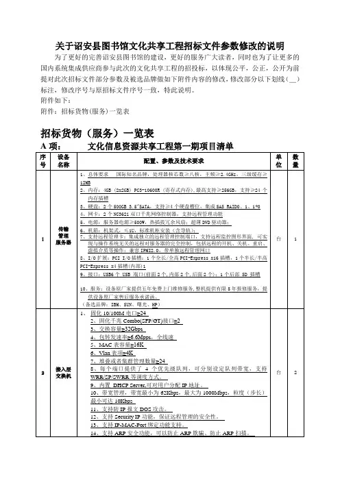 关于诏安县图书馆文化共享工程招标文件参数修改的说明