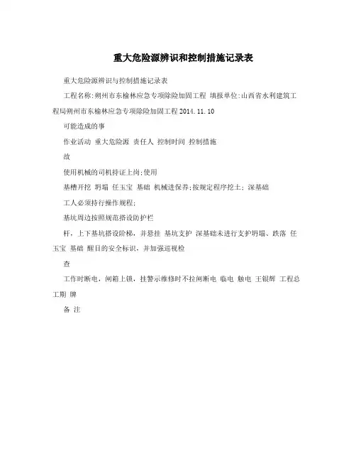 重大危险源辨识和控制措施记录表