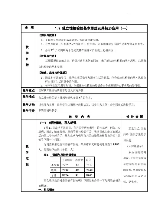 独立性检验的基本思想及初步应用教案