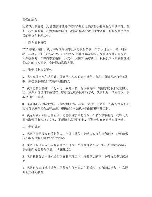 打架取保候审申请书