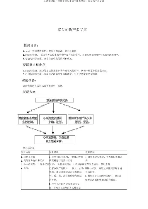 人教新课标二年级品德与生活下册教案家乡物产多又多