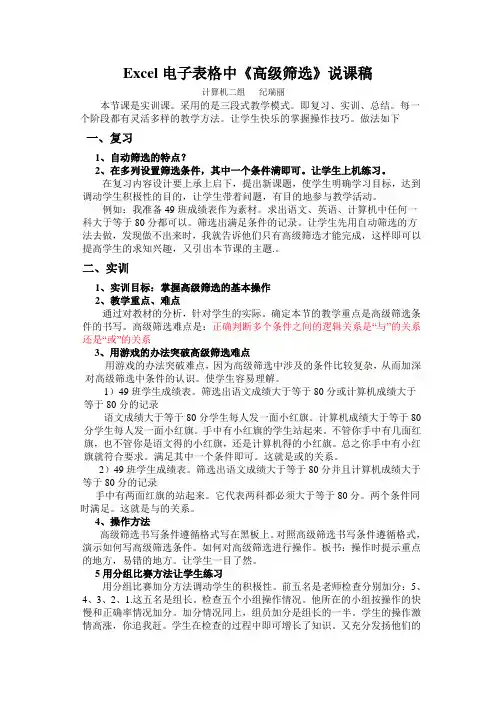 Excel高级筛选说课稿