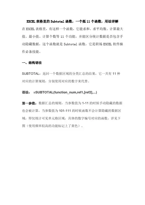 EXCEL表格里的Subtotal函数,一个抵11个函数,用法详解