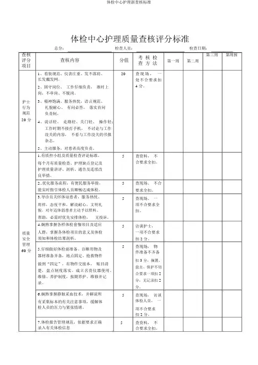 体检中心护理新考核标准