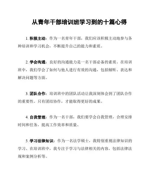 从青年干部培训班学习到的十篇心得