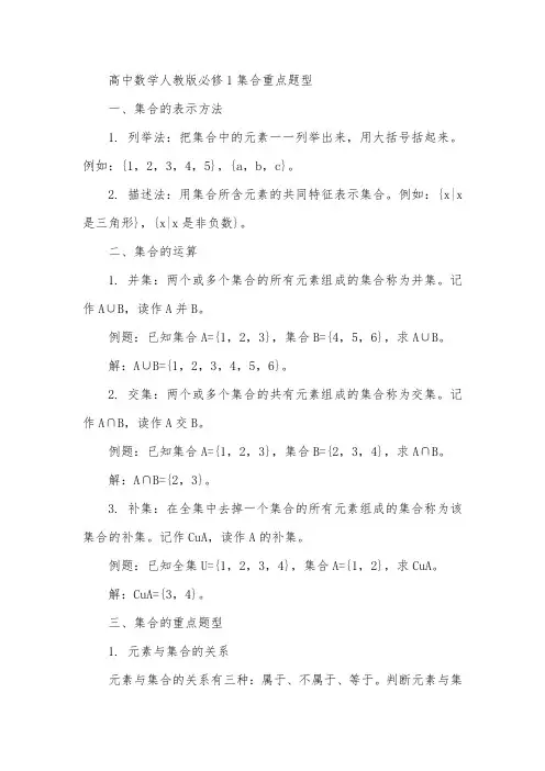 高中数学人教版必修1集合重点题型