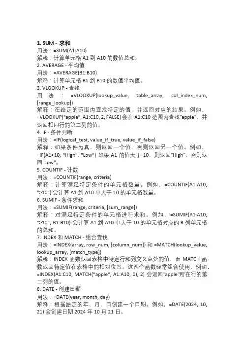 10个常用的Excel函数及其用法