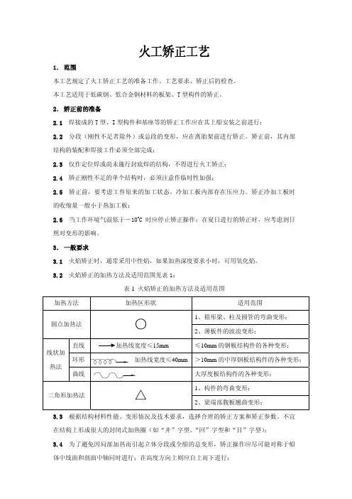 火工矫正工艺