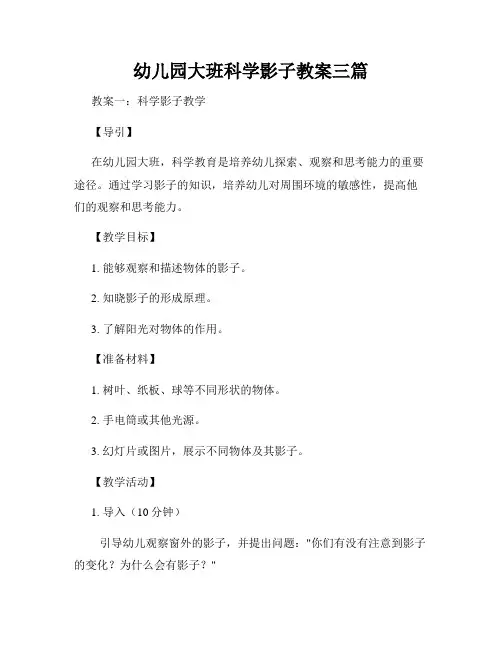 幼儿园大班科学影子教案三篇
