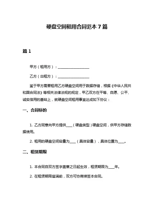 硬盘空间租用合同范本7篇