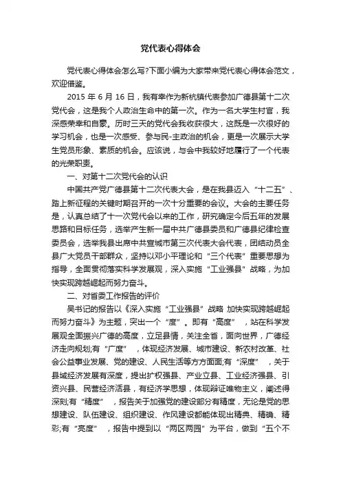 党代表心得体会