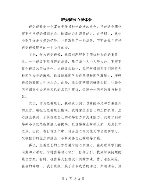 班委班长心得体会