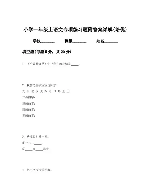 小学一年级上语文专项练习题附答案详解(培优)