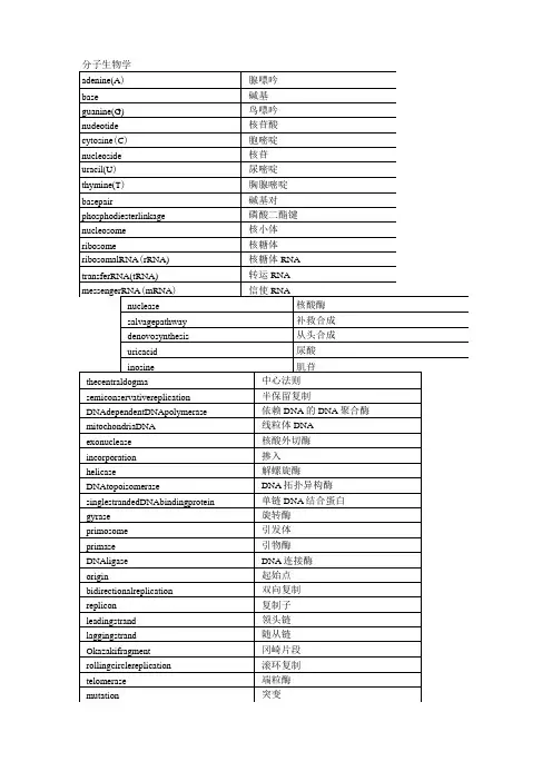 生物化学与分子生物学名词中英文对照表
