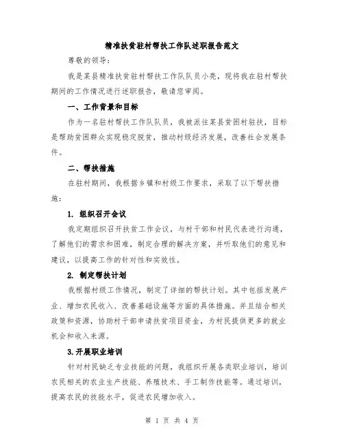 精准扶贫驻村帮扶工作队述职报告范文