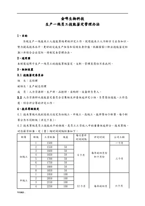 生产一线员工技术等级评定办法