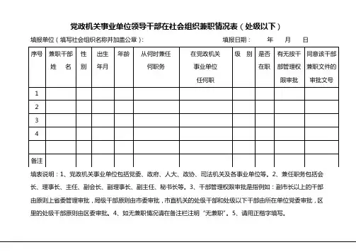 党政机关事业单位领导干部在社会组织兼职情况表(处级以 …