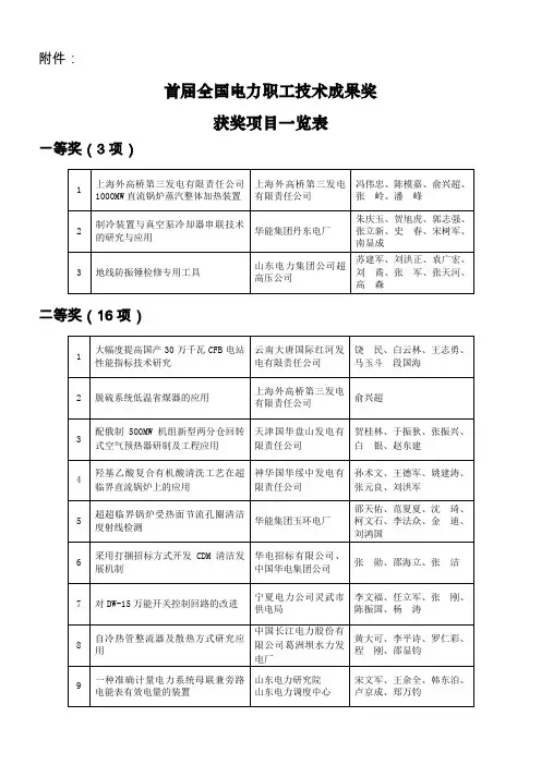 获奖成果一览表