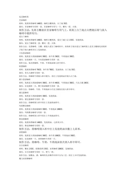 吧台新酒水单操作配方