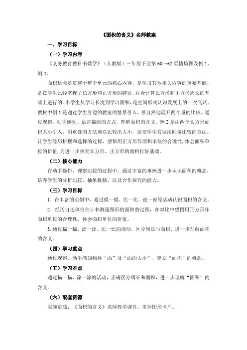 《面积的含义》名师教案