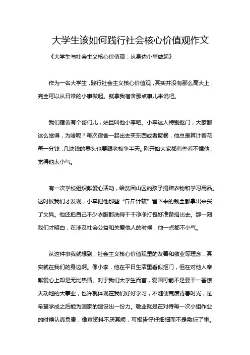 大学生该如何践行社会核心价值观作文