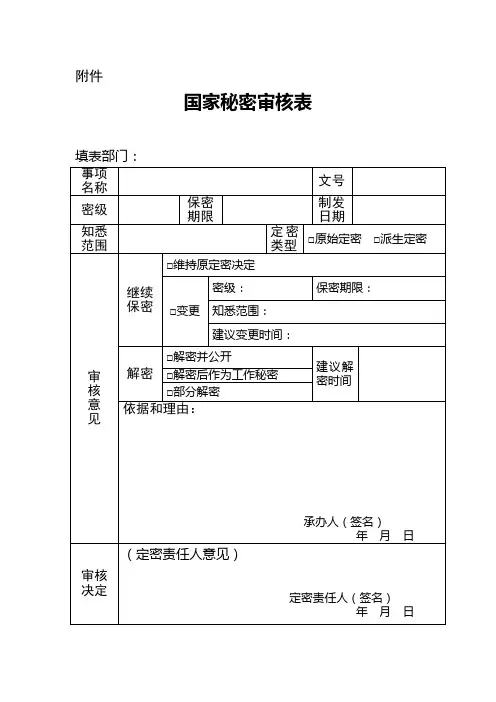 国家秘密审核表(模板)