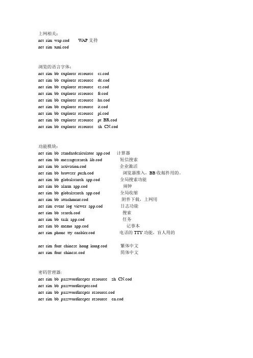 黑莓各项功能中英文对照说明