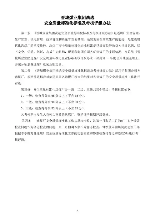 洗选安全质量标准化标准及考核评级办法