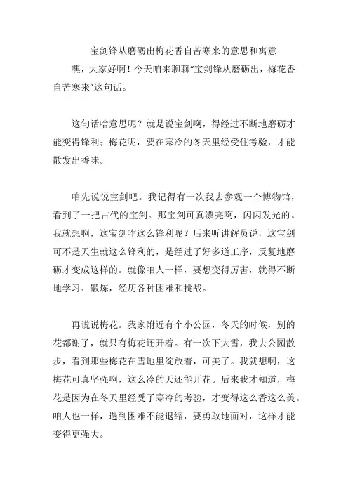 宝剑锋从磨砺出梅花香自苦寒来的意思和寓意