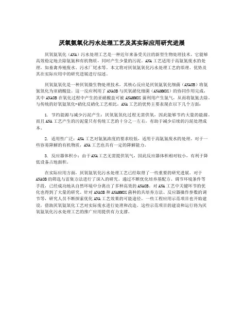 厌氧氨氧化污水处理工艺及其实际应用研究进展