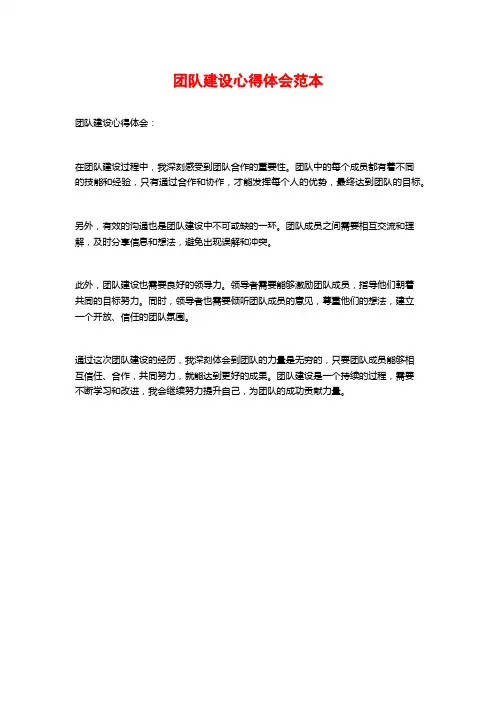 团队建设心得体会范本