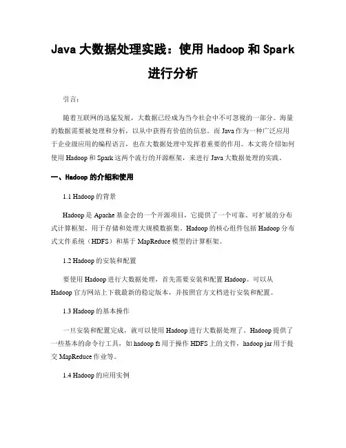 Java大数据处理实践：使用Hadoop和Spark进行分析