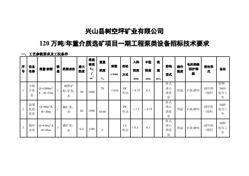 泵类设备招标技术要求